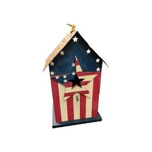 American Bird House Star Red White Blue Metal Wood Patriotic Yard Art